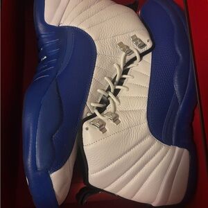 Jordan White and Blue Sneakers with Classic High-Top Design